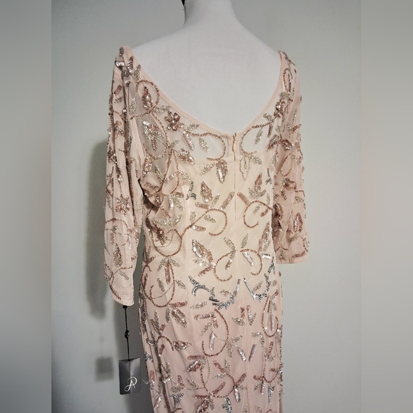 Blush Pink Beaded Illusion Evening Gown Size 14W - Picture 4 of 16